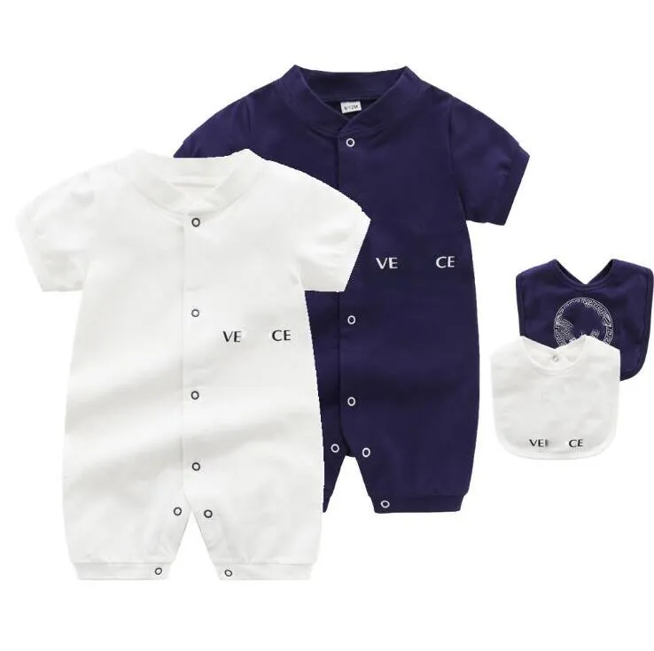 Süße Baby Jungen Mädchen Marke Vers Strampler mit Lätzchen Kopf Porträt gedruckt Kleinkind Kurzarm Overalls Sommer Säugling Onesies Kinderkleidung