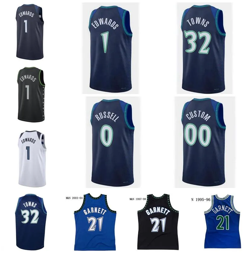 Maglia da basket cucita S-6XL Karl-Anthony Towns # 32 Anthony Edwards # 1 DAngelo Russell # 0 MinnesotaCity 75th Anniversary maglie 2021-22 Uomo Donna Gioventù
