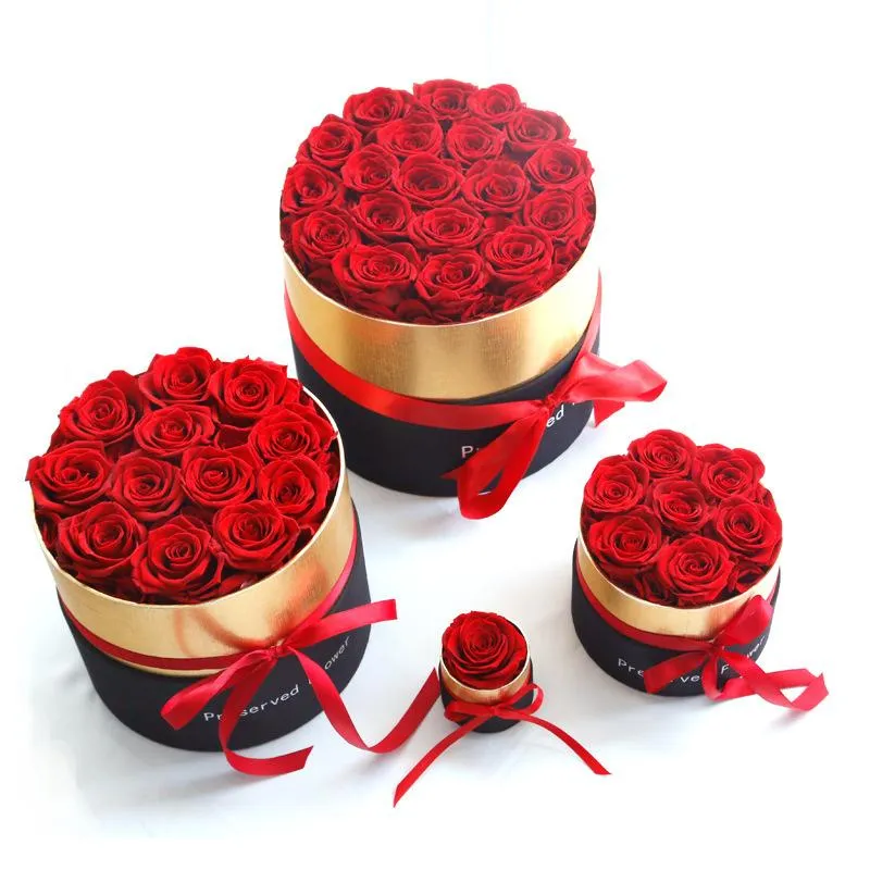 Dekorative Blumenkränze, rote, echte, konservierte Rosen, ewige Blumen mit Box-Set, Hochzeitsstrauß, Muttertagsgeschenk, romantisches Jubiläumsgeschenk