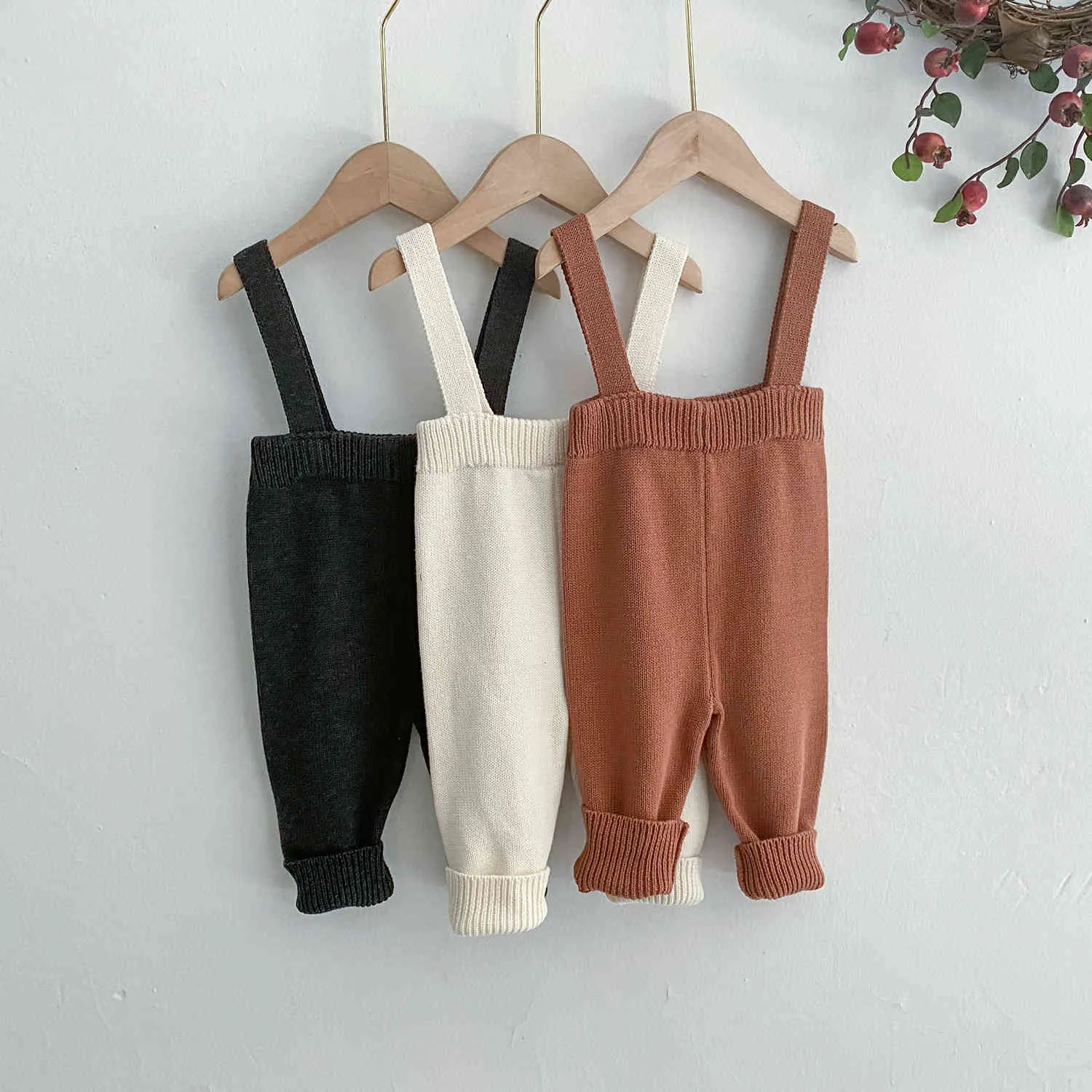 Nieuw Born Baby Girl Kleding Lente Product Zuigelingen Baby Boy Gebreide Effen Kleur Overalls Siamese Large1-3years PP Broek 210413