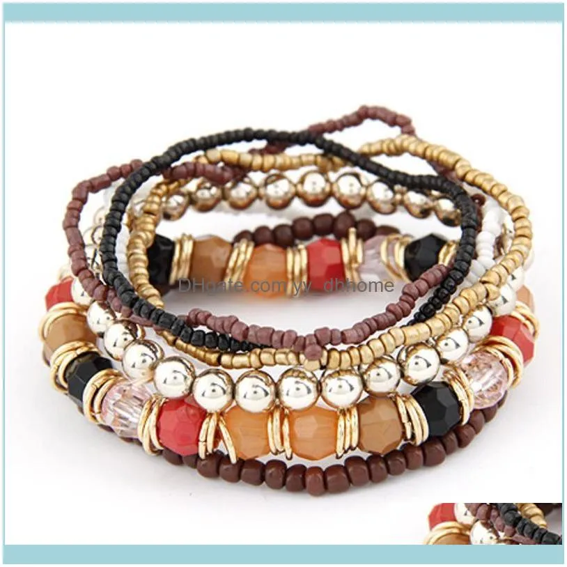 Link, Chain Bohemia Mix And Match Beads Bracelets&Bangles For Women Elastic Force Multi-layer Retro Bracelets Handmade Beading Hand