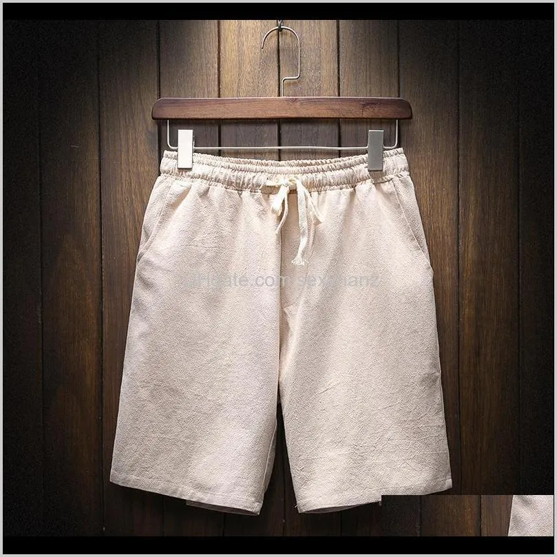 cotton linen men`s shorts casual harajuku bermuda shorts solid color 2021 summer high quality mens large size m-5xl