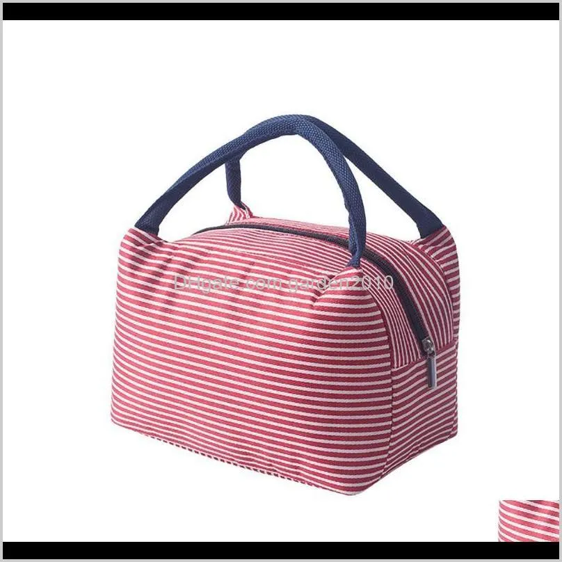 insulated cold lunch box canvas stripe picnic carry case thermal portable lunch bag dinnerware storage container lonchera