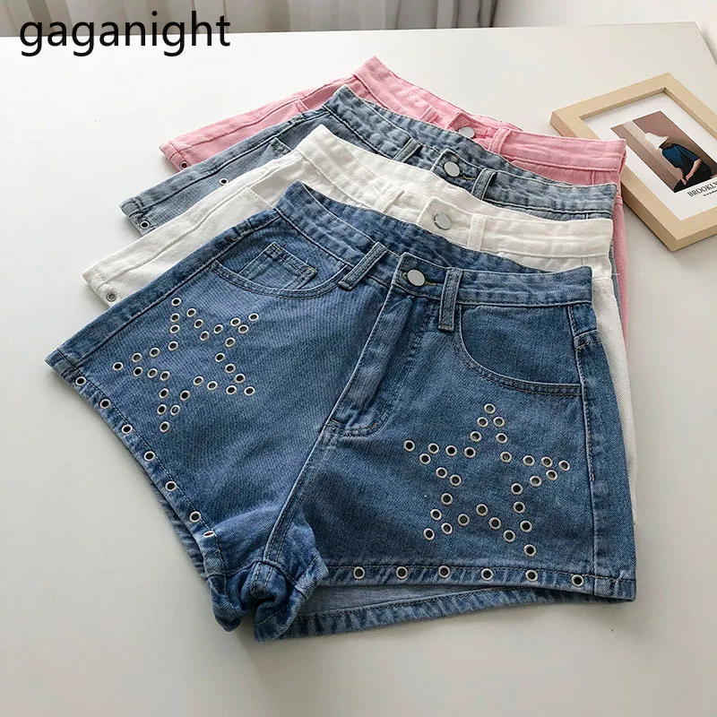 Gaganight Arrivo Estate Donna Pantaloncini di jeans Moda Paillettes Jeans corti a vita alta Donna sexy Pantaloni corti S-L 210519