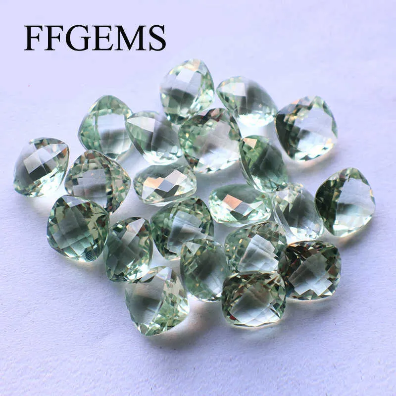 FFGems Natürlicher grüner Amethyst, loser Edelstein, Cushiom-Schliff, 10 mm, zum Selbermachen für Silber, Gold, edlen Schmuck, Montage für Frauen, Hochzeit, Party H1015