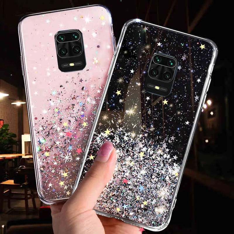 For Xiaomi Redmi Note 9 Pro Case Glitter Phone On 10 8 7 10S 9S Xiomi Mi 11 Lite Poco F3 X3 Cover