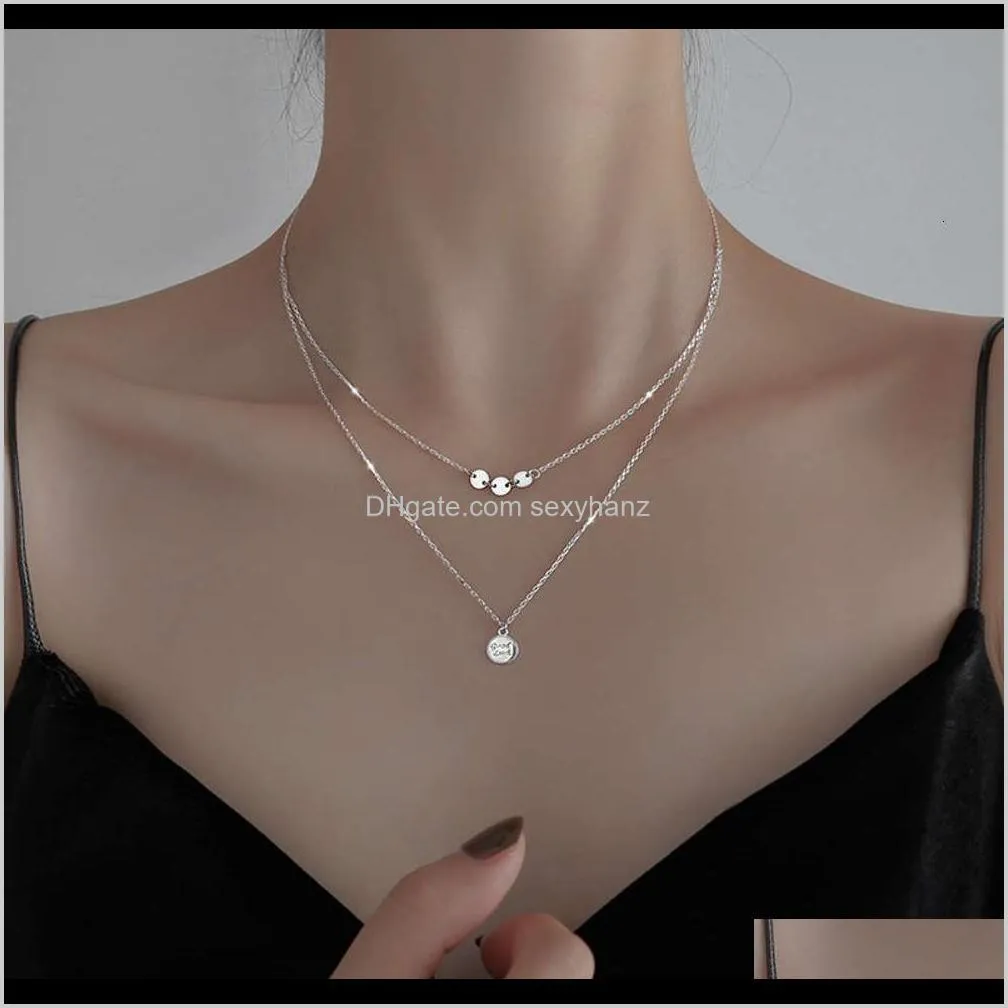Halsband hängar smycken droppleverans 2021 dubbel lager skiva hänge halsband kvinnor 925 ren sier japanska och koreanska temperament simp