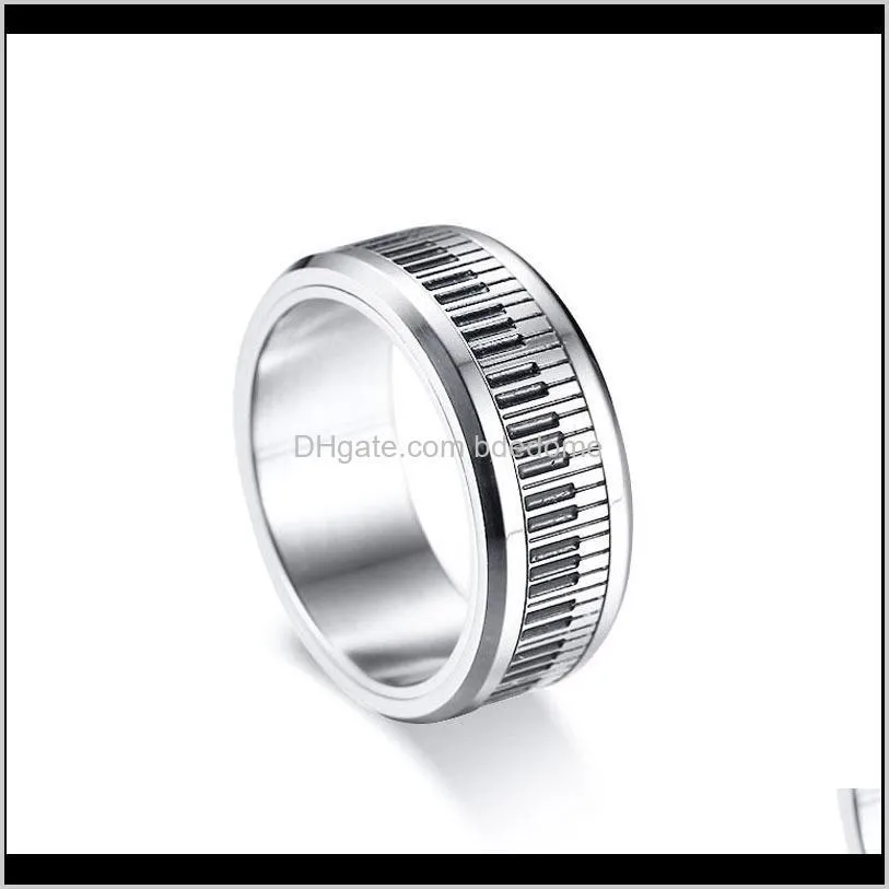 Titanium Stainless Steel Rings Black Silver Color Piano Keys Spinner Design Smooth Men Fashion Jewelry Gift