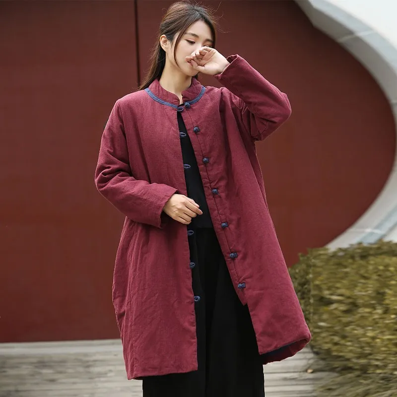 Johnature Autunno Inverno Per Il Tempo Libero Patchwork Piastra Fibbia Caldo Parka Spessa Confortevole All-fiammifero Donna 4 Colori Cappotto Lungo 210521