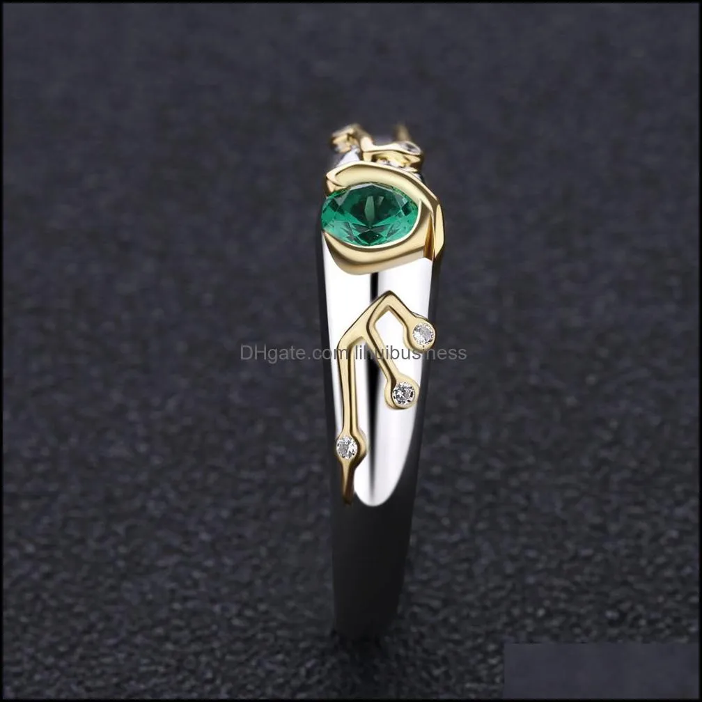The Legend of Zelda Breath of the Wild Sheikah Eye Slate & Kokiri Emerald Sterling 925 Silver Engagement Ring Y1124