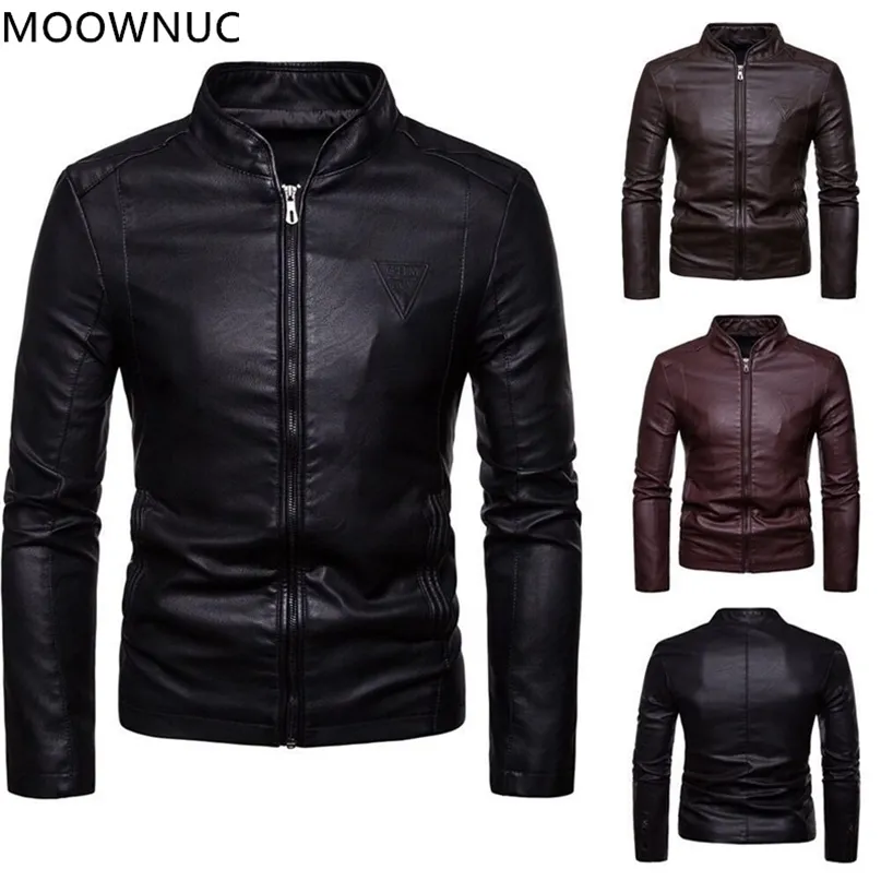 Autumn And Winter Men's Fashion Stand-up Collar Leather Jacket Long-Sleeved High-Quality Size M-4XL 211110