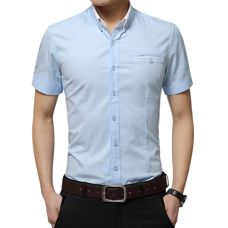 Business Herren Kleid Hemd Classic Summer Kurzarm T-Shirts Slim-Fit Nichteisen Casual Junger Mann Tops Gentleman Kleidung