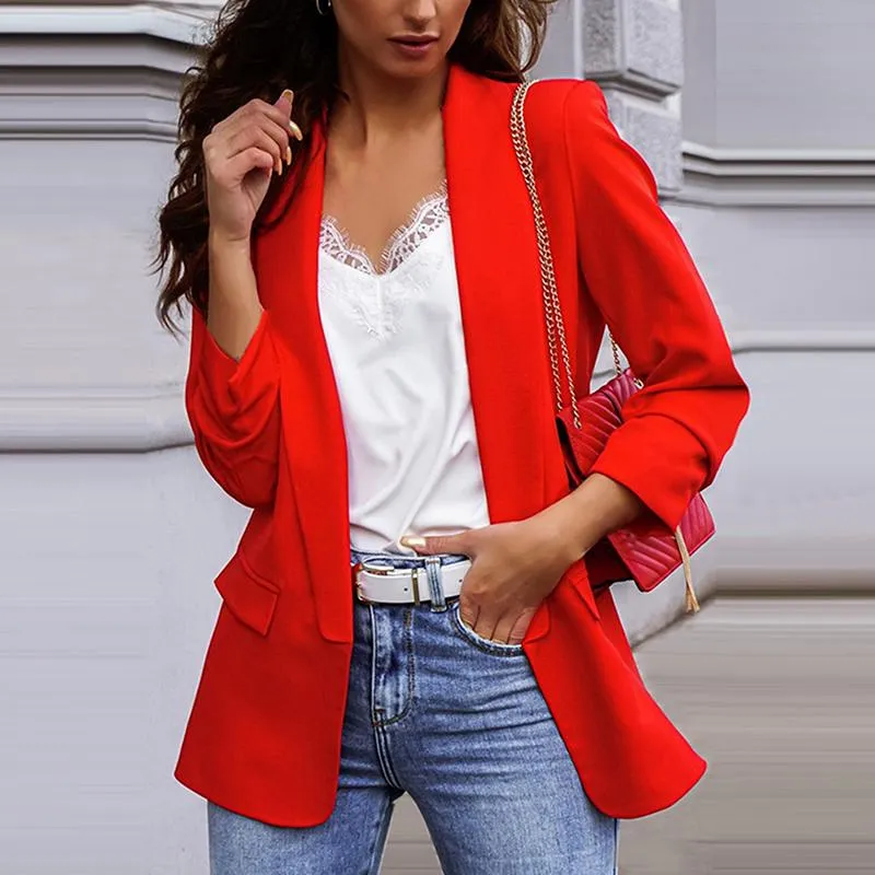 Damskie Kurtki Kobiety Turn-Down Collar Button Jacket Jesień Moda Casual Długim Rękawem Office Lady Płaszcz Plus Rozmiar Elegancki