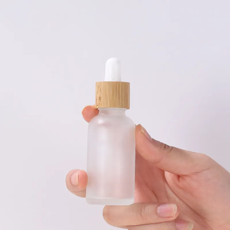 Packaging Bottles 5ml-100ml Frosted Glass Dropper Empty Refillable Vial For Cosmetic With Imitated Bamboo Cap