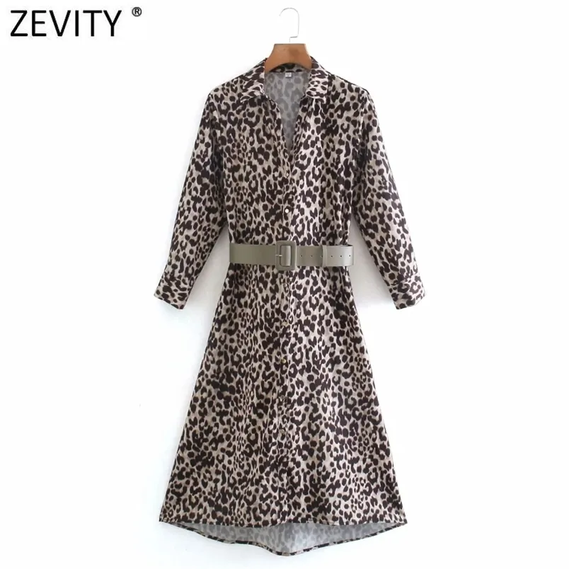 Women Vintage Leopard Stampa telaio con camicia midi Abito Office Lady Chic Casual Maniche Casual Business Party Vestido DS4614 210420