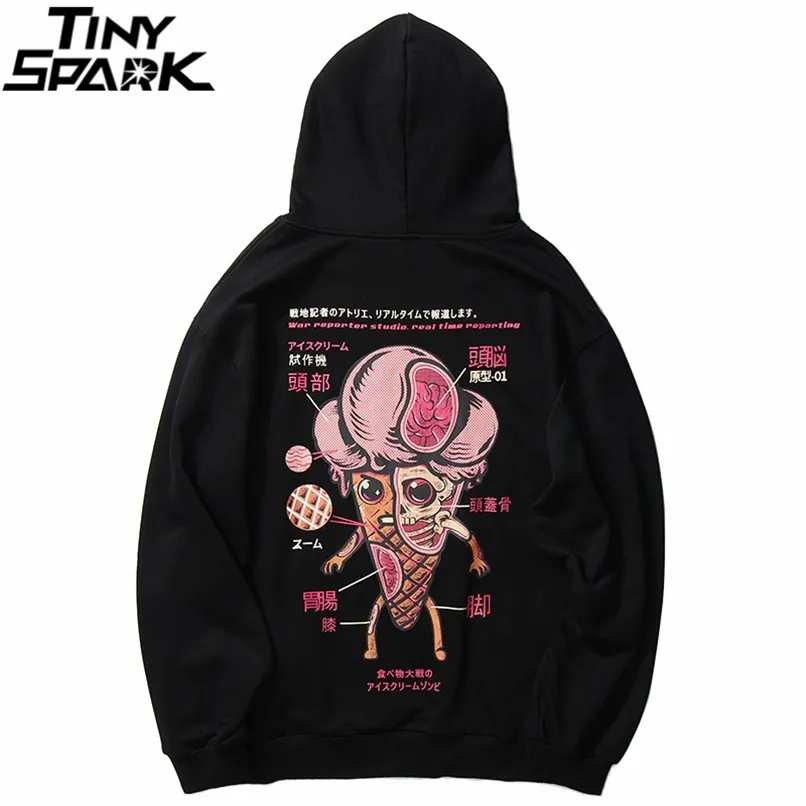 Herbst Hip Hop Hoodie Streetwear Lustige Schädel Eis Anatomie Herren Harajuku Sweatshirt Schwarz Lose Pullover Baumwolle 210813