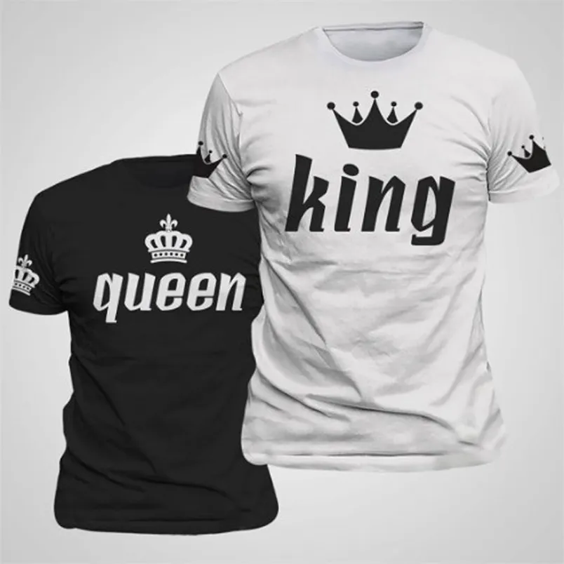 Valentine Shirts Femme Coton King Queen Funny Lettre Imprimer Couples Loisirs T-shirt Homme Tshirt À Manches Courtes O Cou 210517