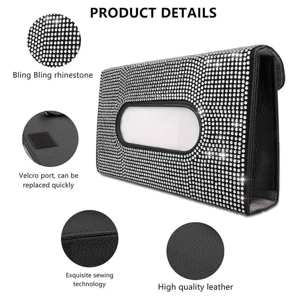 JNNJ Custodia da Sole per Auto, Porta Occhiali da Sole per Auto Decorato con Strass, Custodia Occhiali da Auto per Aletta Parasole, Bling Custodia Universale Occhiali con Strass Accessori(Bianco
