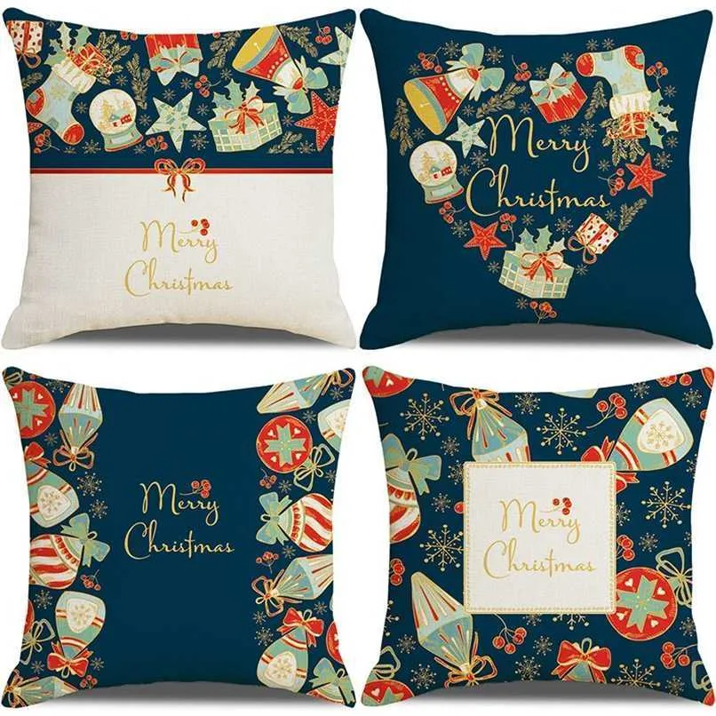 4PC/Set Linen Christmas Hug Pillowcase Modern Minimalist Print Cushion Sofa Pillow Set Decorative for Chair 211203