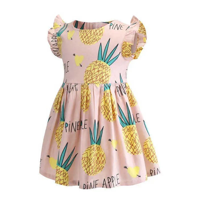 Kids Dress Girl Cartoon Pineapple Printing Butterfly Birthday Party Baby Girls Summer Dresses Kids Infant Dresses for Girls Q0716