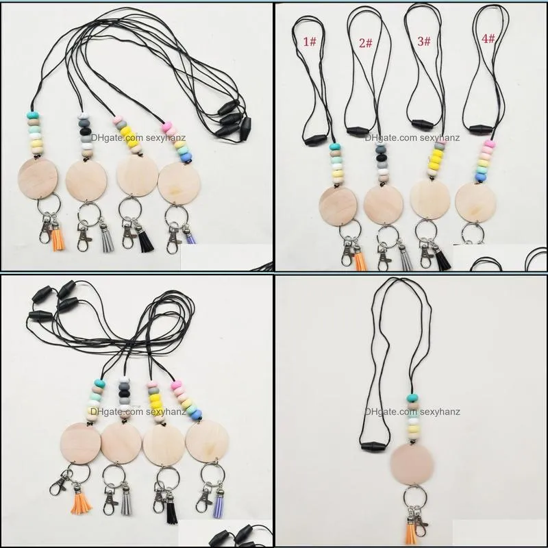 Wholesale personalized silicone bead pencil necklace blank disc tassel pendant chain multicolor GWF12318