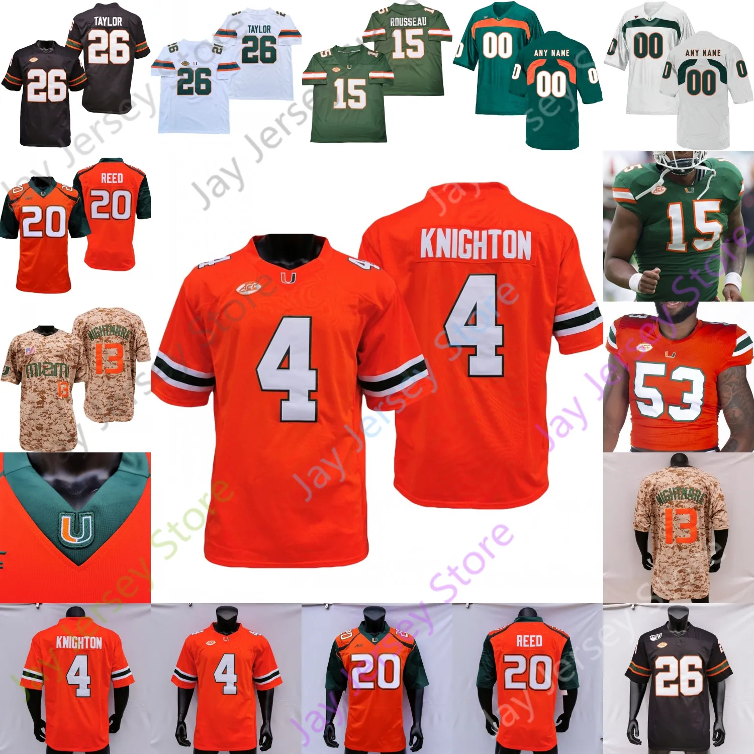 Maillot de football des Hurricanes de Miami Collège NCAA Tyler Van Dyke Henry Parrish Jr. Mark Fletcher Jr. Sean Taylor Francisco Mauigoa Colbie Young Restrepo Allen Chaney Jr.