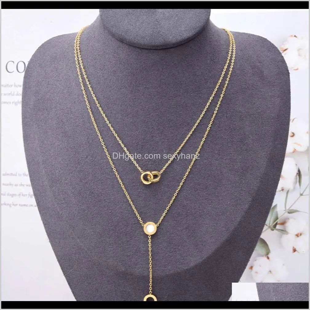 Necklaces & Pendants Drop Delivery 2021 Double Necklace Round Shell Ring Tassel Pendant Short Clavicle Chain Titanium Steel Furnace Plated Je