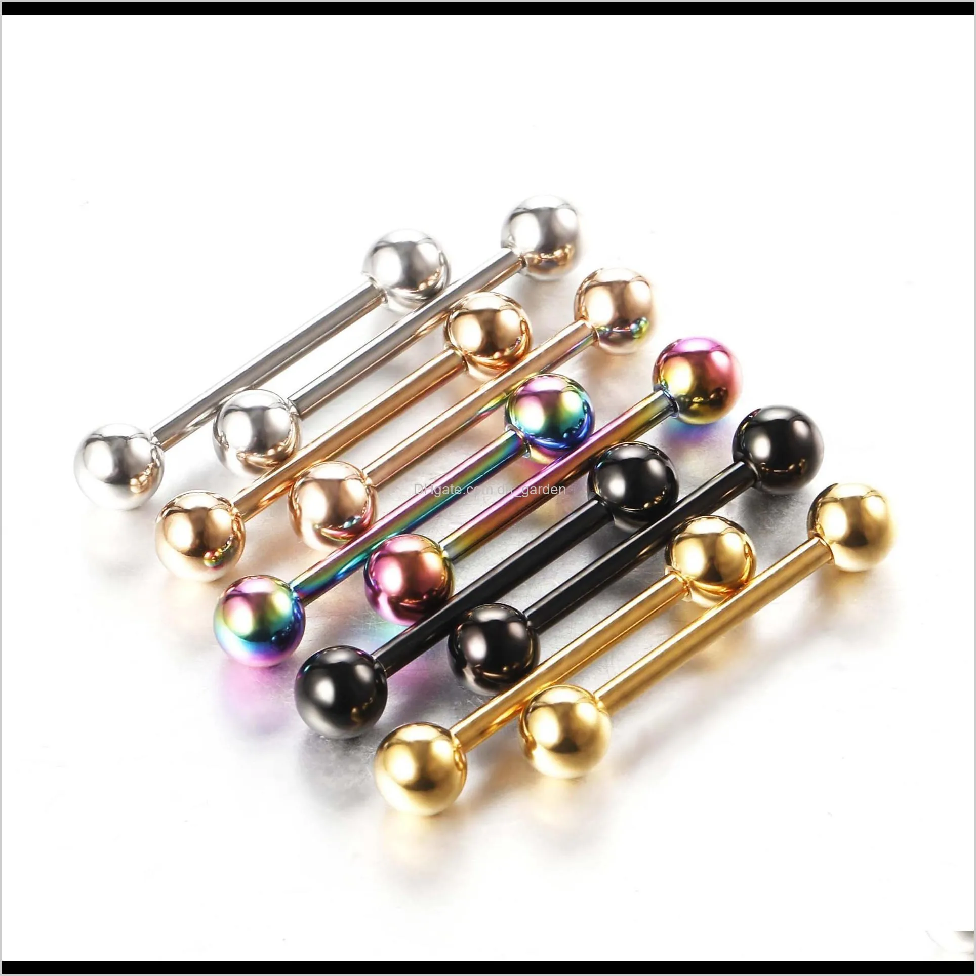 10pcs/set colorful stainless steel steel industrial barbell ring tongue nipple bar tragus helix ear piercing body fashion sexy jewelry