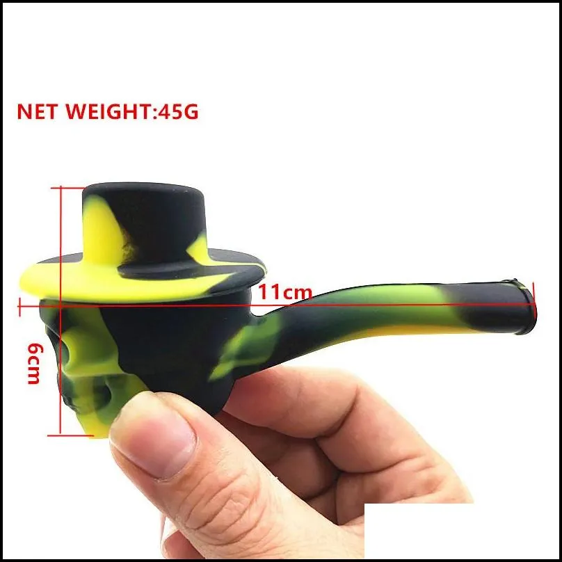 newEco-frendly Silicone Smoking Pipes Marble Color Skull Shape Smoking Pipes Fashin Design Tobacco Pipe with Caps Bowl EWF6292