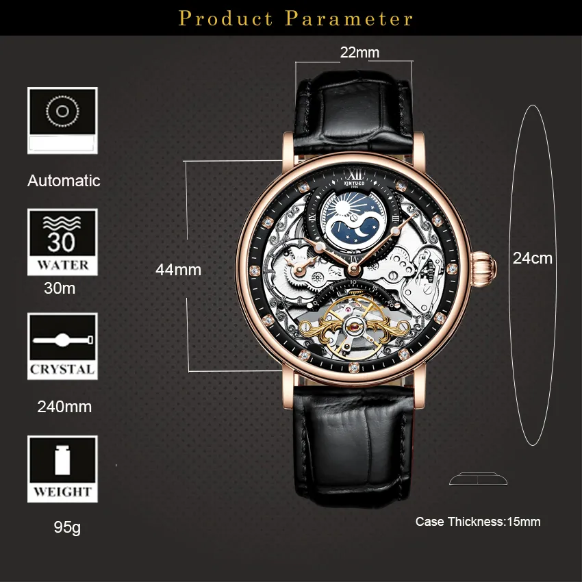 KINYUED Tourbillon Automatic Watch For Men Sports Clock Watch With