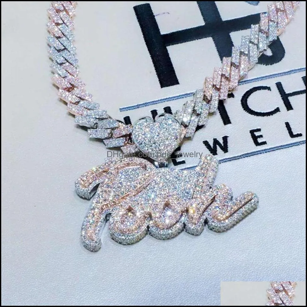 Hip Hop Iced Out Schmuck Cuban Link Diamant Brief Benutzerdefinierte Halskette Frauen Drop Lieferung 2021 Anhänger Halsketten Anhänger Ahsag