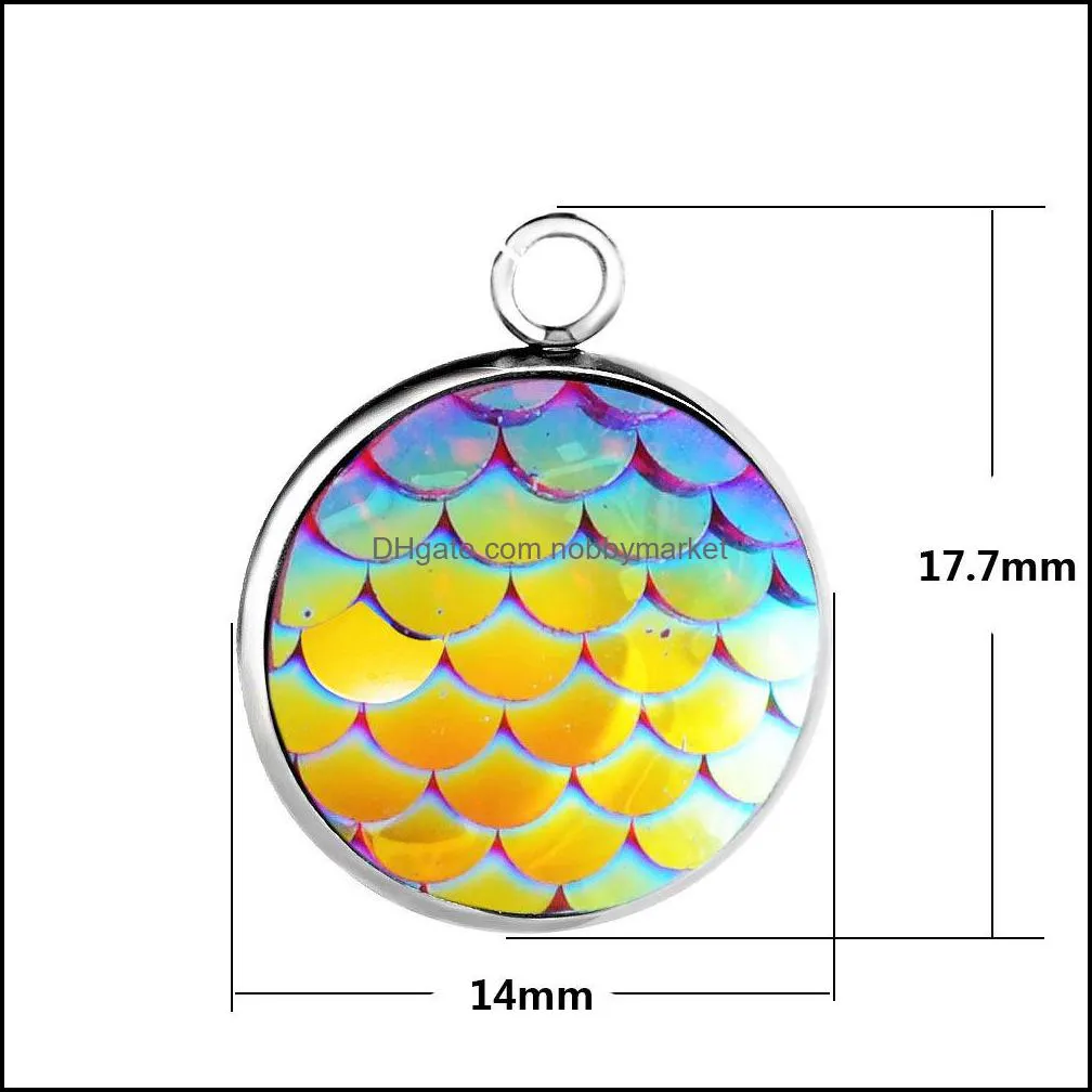 Bulk Stainless Steel 14MM Round Mermaid Scale Pendant Charm For Fashion Necklace bracelet Earrings Jewelry Making