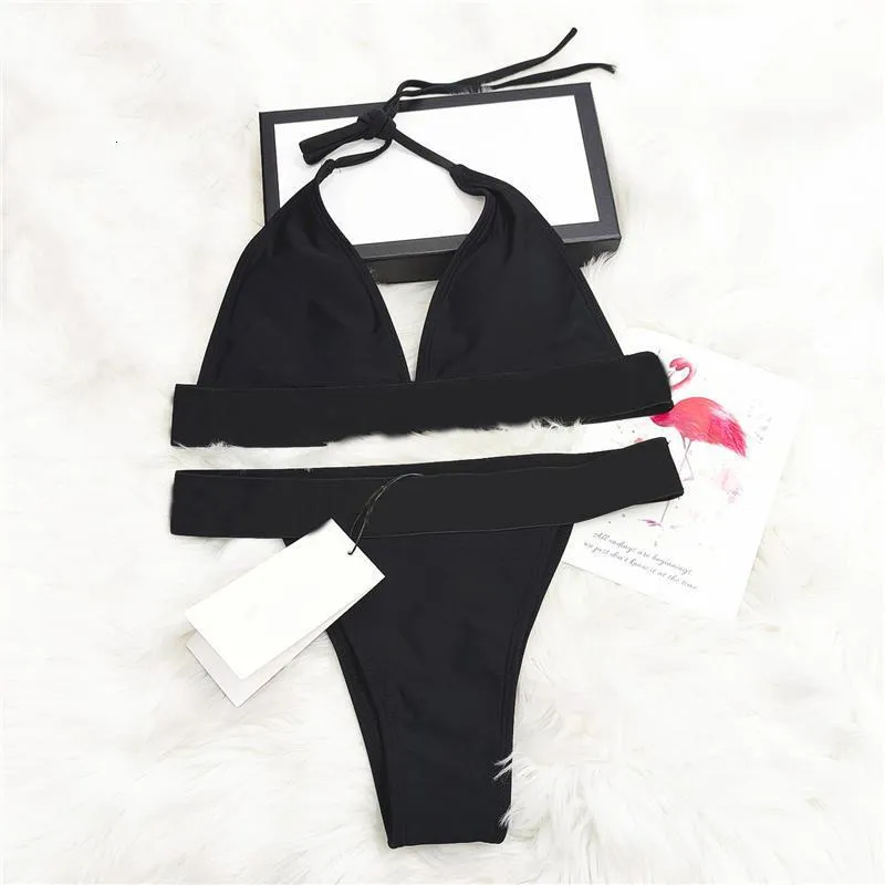 Novo conjunto de biquíni moda feminina roupa de banho preta com ouro envio rápido maiôs sexy tags de almofada