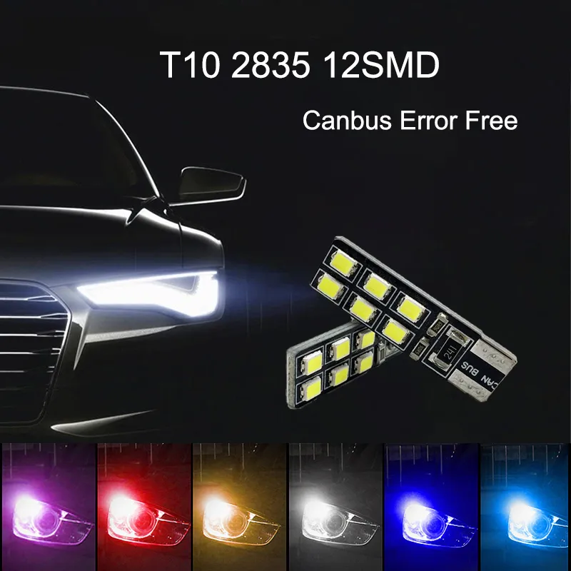 50 шт. T10 W5W 2835 12smd Светодиодные CANBUS Ошибка бесплатных шариков для автомобилей на 192 168 194 2825 лампы оформления Номерные фонари заливки 12V