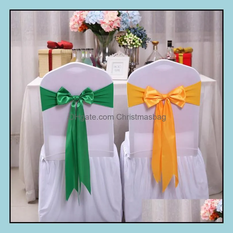 Ers Textiles Home & Garden25Pcs Wedding Decoration Knot Bow Sashes Satin Spandex Er Band Ribbons Chair Tie Backs For Party Banqu Jllkdk