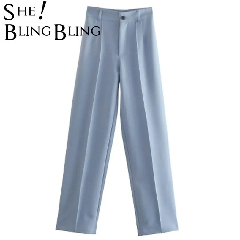 SheBlingBling ZA Women Pant Traf Casual High Waist Chic Office Ladies Female Elegant Beige Straight Suit Pants Trousers 210925