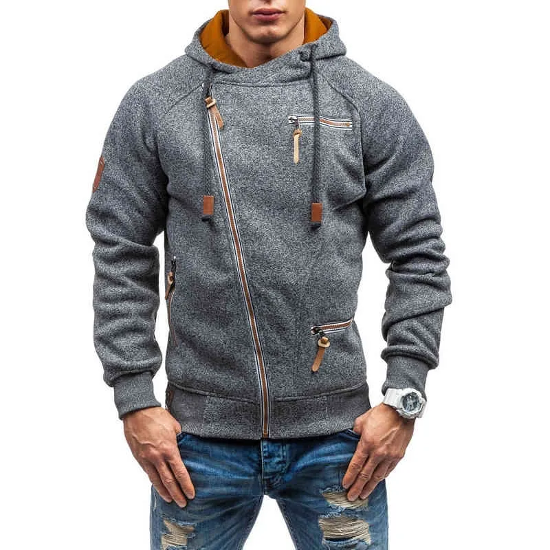 Herre Efterårs Vinter Jakke Slim Fit Stående Krave Lynlås Jakke Mænd Solid Tykk Varm Jakke Mænd Vintage Hoodie Mænd 210515
