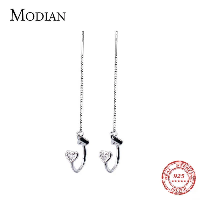 Long Gland Swing Sparkling Drop Boucles D'oreilles Réel 925 Sterling Silver Charm Fine Dangle Oreille Pour Les Femmes De Mode Bijoux 210707