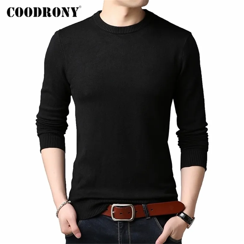 Coodrony marca camisola homens clássico casual o-pescoço puxar homme inverno grossa knitwear quente pulôver puro cor jersey masculino c1004 210918