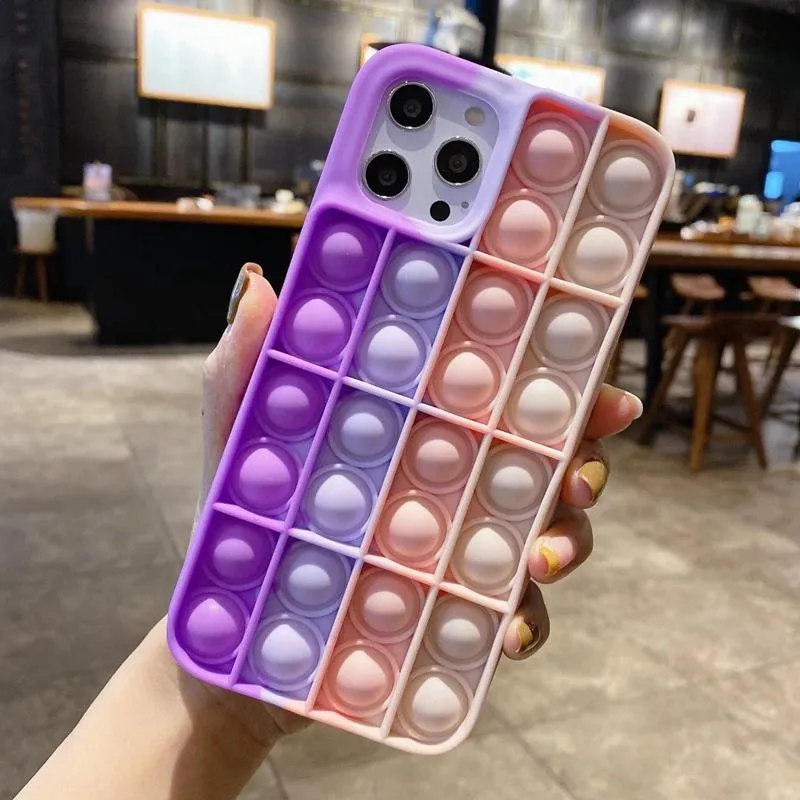 Rainbow Push Bubble Antistress Fidget Phone Case Case Iphone 14 13 11 12 MAX 11 XR XS X 용 소프트 실리콘 덮개 고유 한 3D 감압 케이스 소프트 실리콘 커버