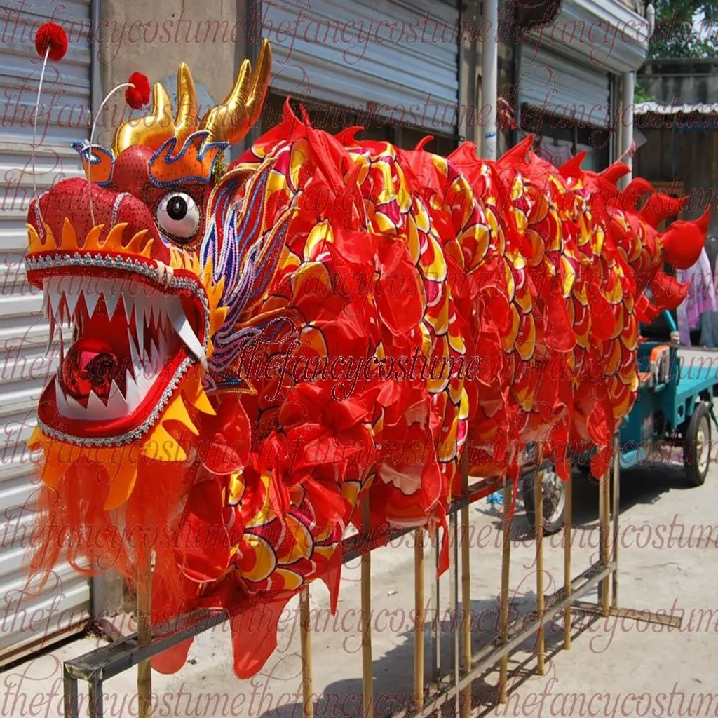 DRAGON DANCE Stage Wear 14m 8 adulti tessuto di seta Primavera cinese ORIGINALE Folk Festival Celebrazione costume mascotte283u