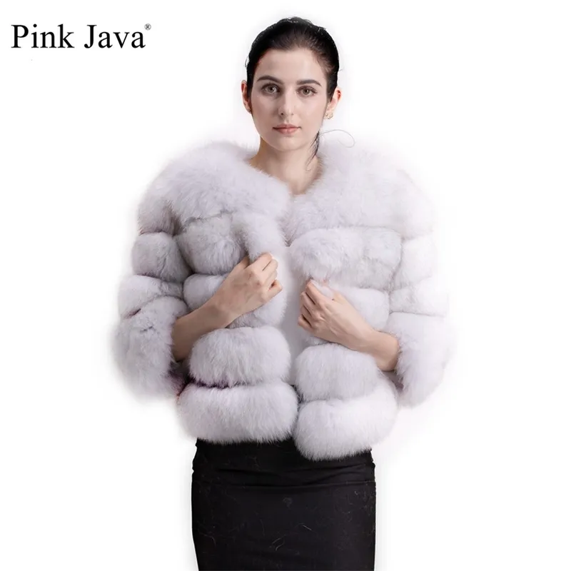 Розовый java qc1801 настоящая лиська мех пальто женщин зима толстая меховая куртка короткое шубовое пальто оптом подлинная лиса с коротким рукавом 210927
