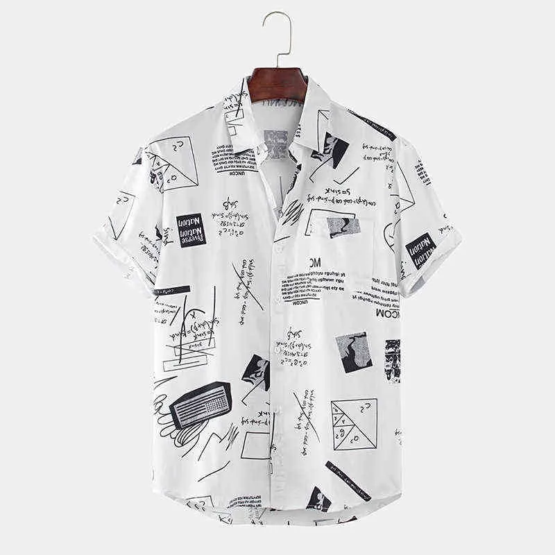 Camisas hawaianas para hombre con eslogan de dibujos animados abstractos divertidos, camisas de manga corta con bolsillo en el pecho, blusa de playa de verano, Tops Chemise Homme G0105