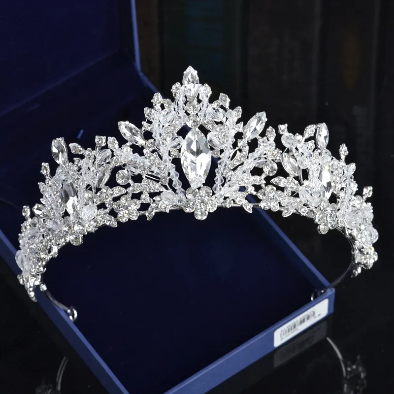 Linda princesa Big Wedding Crowns Jeia de noiva Tiaras para mulheres Silver Metal Crystal Rhinestone Hair Bands