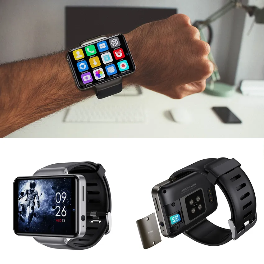 DM101 4G WiFi Smart Watch Full touch 3GB + 32GB 2080MAH Batteri Dual Camera Heart Rate Pedometer IP67 Vattentät SmartWatch med SIM-kortplats