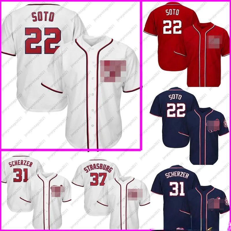 Barato 22 Juan Soto Jersey 31 Max Scherzer 37 Stephen Strasburg 7 Trea Turner Baseball Jerseys Embroidery Logos