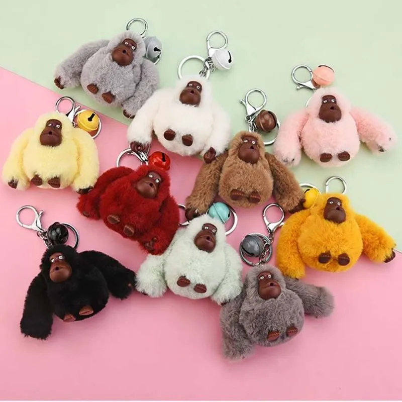 Keychains Explosive Soft Plush Monkey Gorilla Doll Keychain Pompom Fluffy Key Chain Couple Student Bag Pendant