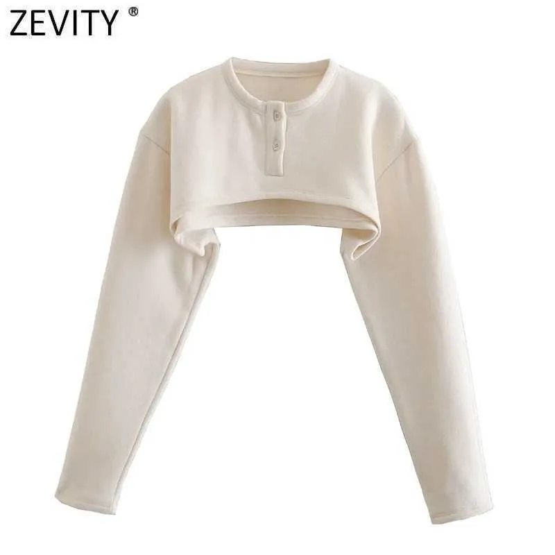 Zevity Women Fashion Solid Color Button Up Casual Fleece Sweatshirts Kvinna Basic Chic ReveLeeve Design Pullovers Tops H570 210603
