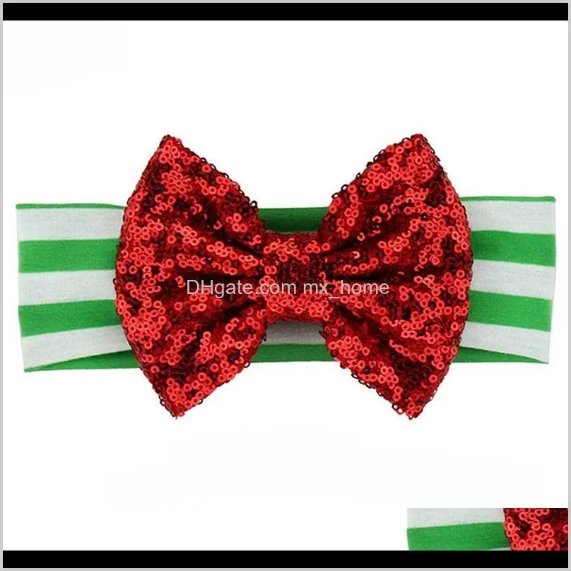 girls xmas big bow tie headbands head elastic cloth sequin bow stripe baby toddler photography accessories boutique 04