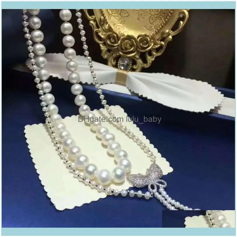 Chains Hand Knotted 2strands White Freshwater Pearl Necklace Sweater Chain Long 43-48cm Fashion Jewelry